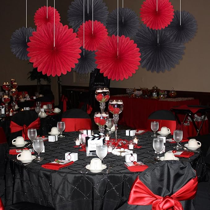 20 Pcs Black Red Hanging Paper Fan, Hanging Honeycomb Round Paper Fans - Image 4