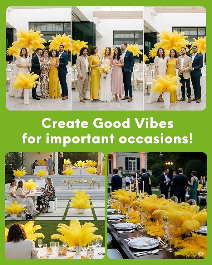 NEWONG 30pcs Yellow Ostrich Feathers Natural Bulk 11-14inch Vase Craft Wedding - Image 3