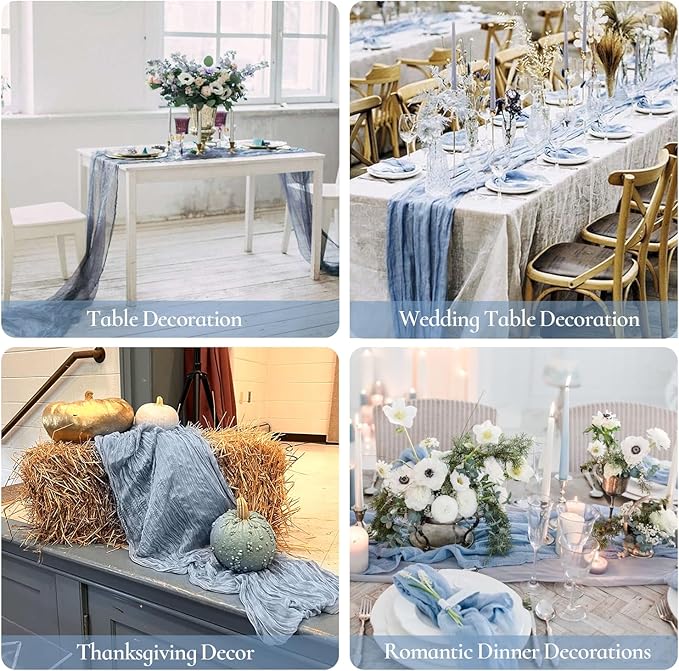 10 Pack Dusty Blue Cheesecloth Table Runner 35x120 Inch, Fall Thanksgiving 10FT - Image 4