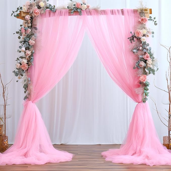 Pink Sheer Backdrop Curtains for Girls Baby Shower Gender Reveal Birthday Party - Image 4