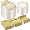 600PCS Clear Gold Plastic Plate Set, Plastic Plates by Bestvip