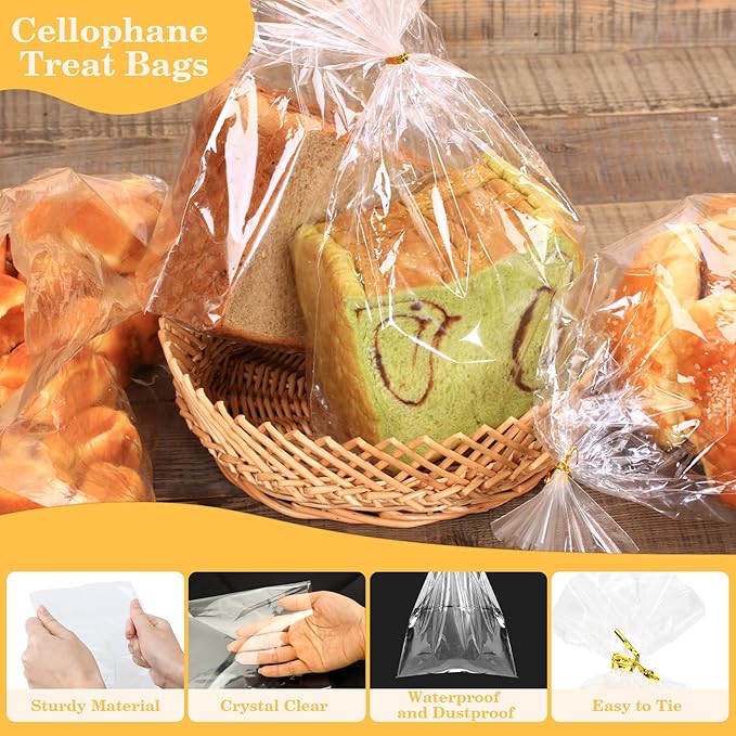 100 PCS Cellophane Treat Bags, Cidenbio 9x12 In Clear Cellophane Gift Bags - Image 2