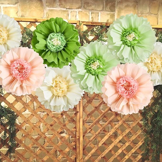 SUNBEAUTY 4 PCS 20" Sage Green Giant Paper Flowers Large Crepe Paper Tissue - Image 4