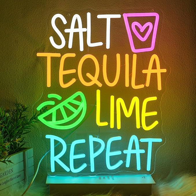 Salt Tequila Lime Repeat Neon Sign by Xixkilly