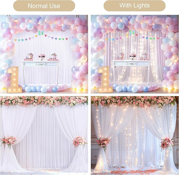 White Backdrop Curtains with Lights - Image 3