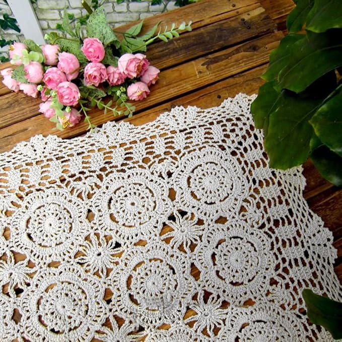 Cotton Handmade Crochet lace Table Runners Rectangular Tablecloth Doilies Doily - Image 3
