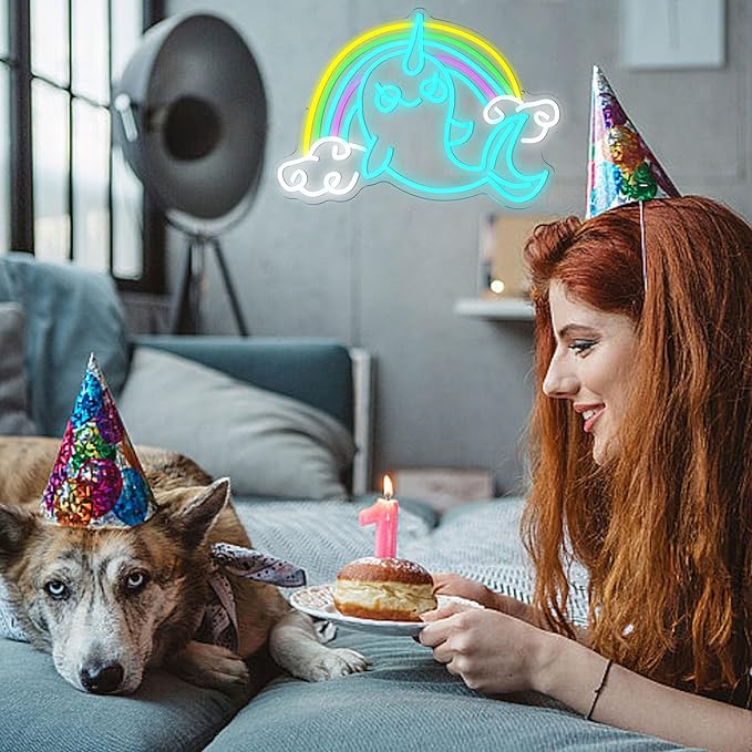 Rainbow Narwhal Neon Sign Dreamy Narwhal Led Sign Dimmable Rainbow Cloud Light - Image 7