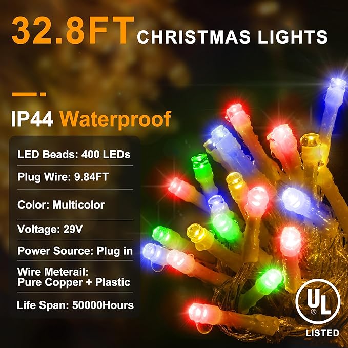 KNONEW Christmas Lights Outdoor Decorations 400 LED 33ft 8 Modes Curtain Fairy - Image 6