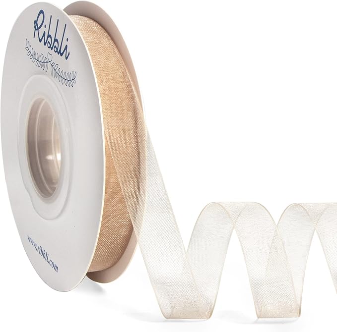 Ribbli Champagne Organza Ribbon, 1/2 Inches x Continuous 50 Yard, Champagne by Ribbli