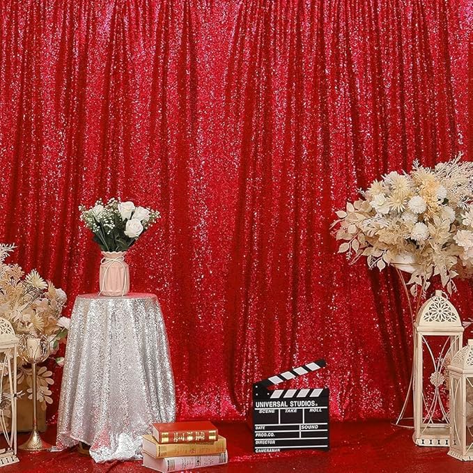 Eternal Beauty Red Sequin Backdrop, 6x6 Ft Glitter Background Curtains - Image 7
