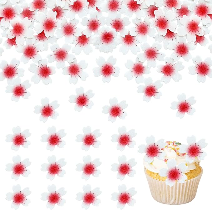 Ephlyn 100Pcs Edible Cherry Blossom Cupcake Toppers Edible Wafer Paper Flowers - Image 4