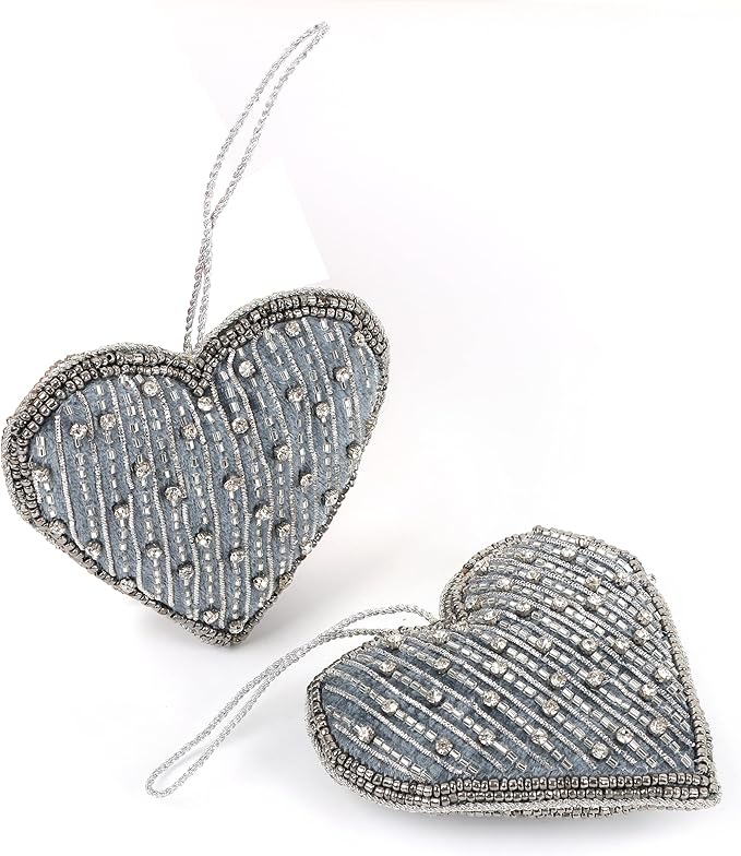 Set of 6 Beaded Heart Ornaments - Image 5
