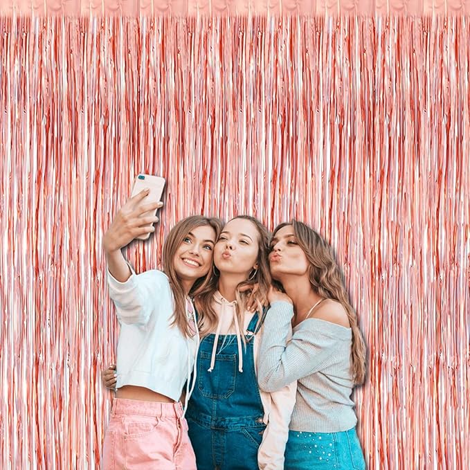 4 Pack Rose Gold Foil Fringe Curtain Backdrop, 3.28Ft x 8.2Ft Metallic Tinsel - Image 3