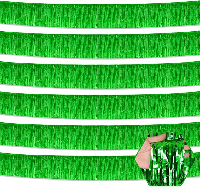 6 Pack 10 Feet Green Foil Fringe Garland Metallic Tinsel Streamers Banner Wall by Ferwzsr