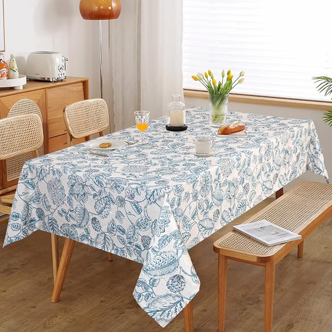 MYSKY HOME Waterproof Tablecloth Rectangle 60x102 Inch Rustic Burlap Tablecloth - Image 6