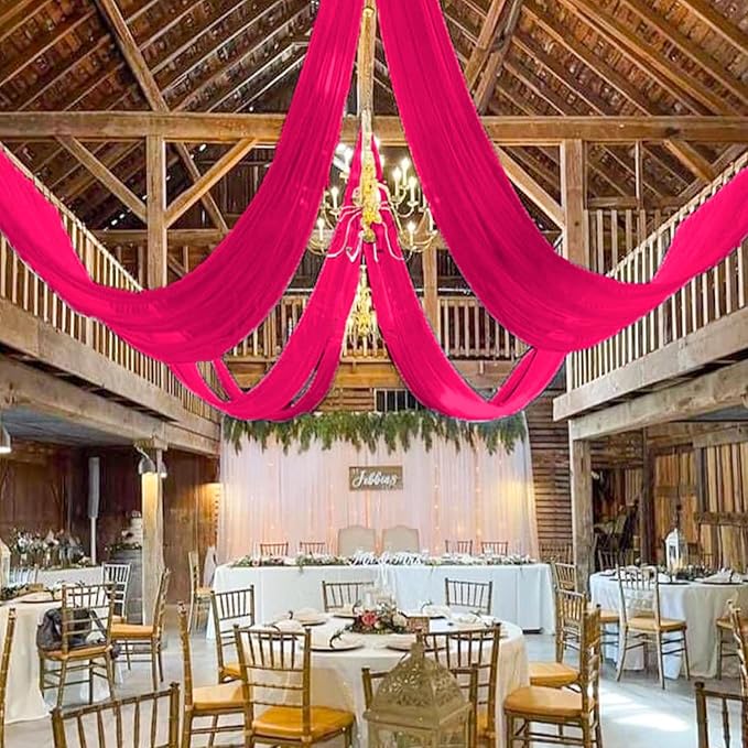 MODFUNS Wedding Ceiling Drapes Hot Pink Ceiling Drapery 5x20ft 2 Panels Sheer - Image 4