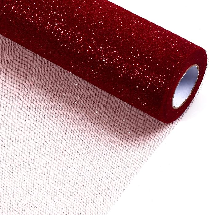 Sparkling Tulle Rolls, 15” by 30 Yards Glitter Tulle Spool Ribbon Fabric by ICOSHOW