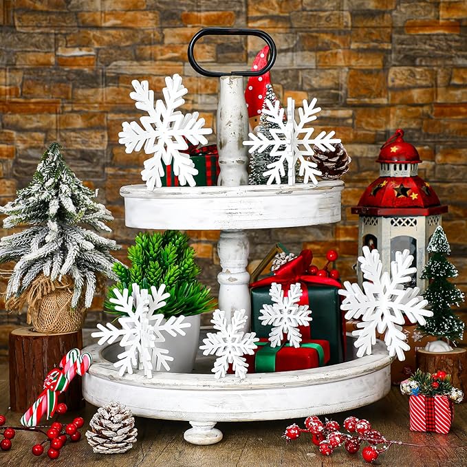 Qunclay 20 Pcs Wooden Snowflake Decorations 3D Snowflake Tabletop Decor - Image 4