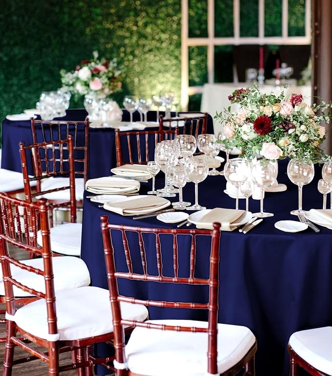 10 Packs Satin Tablecloth 120 Inch Navy Blue Round Table Cloth Silk Tablecloth - Image 7