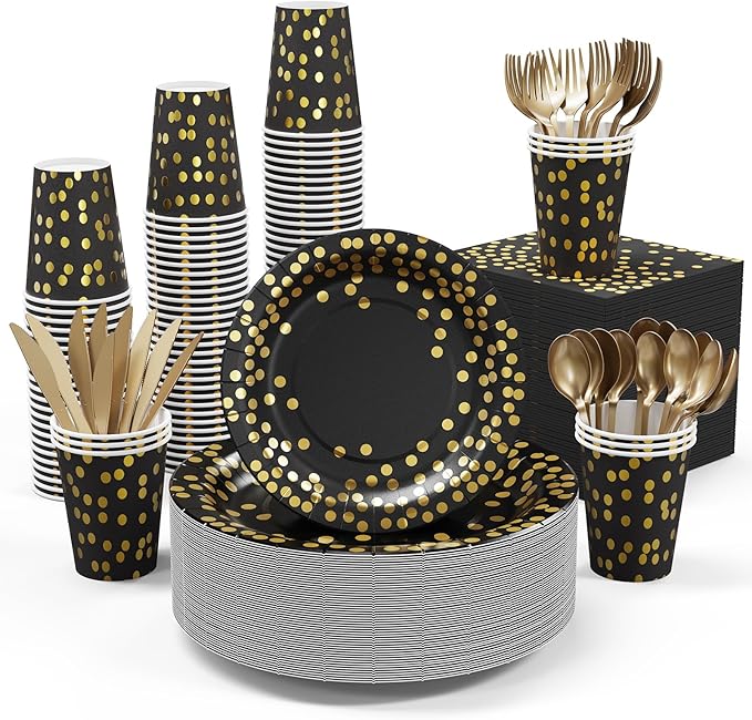 Black and Gold Party Supplies by JOLLYPARTY