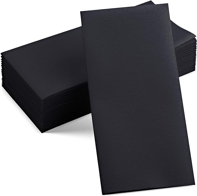 50-Pack Disposable Linen-Feel Black Napkins, Party Or Event by SERVIETTO