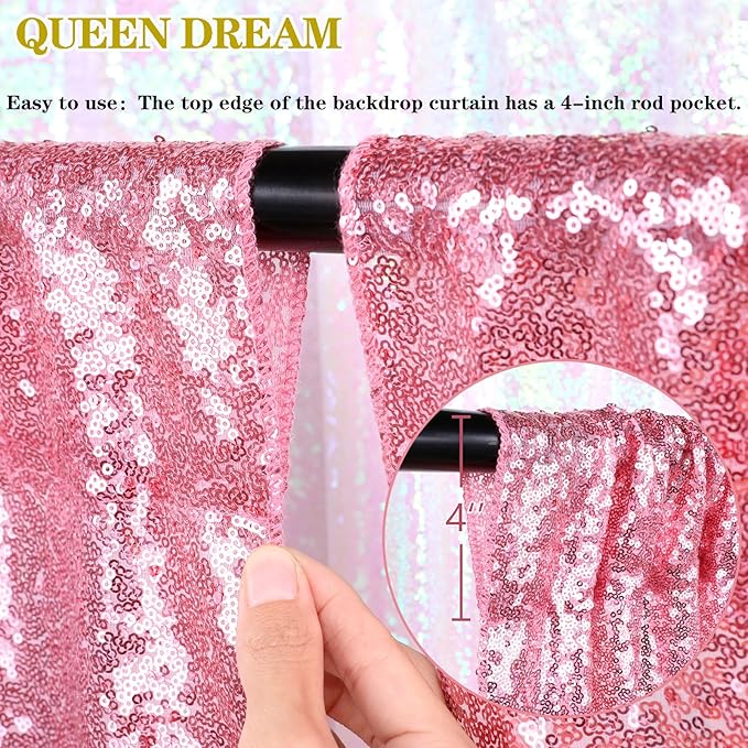 Backdrop Curtains Blush Pink Sequin Photo Curtain 6 Panels 2ftx8ft Glitter - Image 5