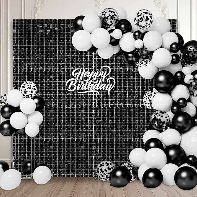 24PCS Black Shimmer Wall Backdrop, Square Sequin Backdrops Panel, Glitter Wall by ZEBMOON