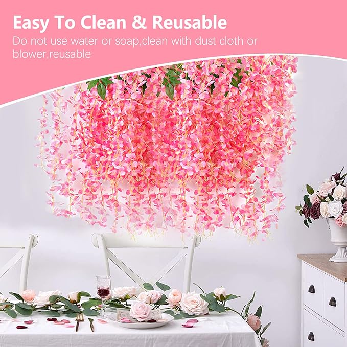 5 Pack Dark Pink Wisteria Hanging Flowers, 3.44 Ft Fake Hanging Flowers - Image 7