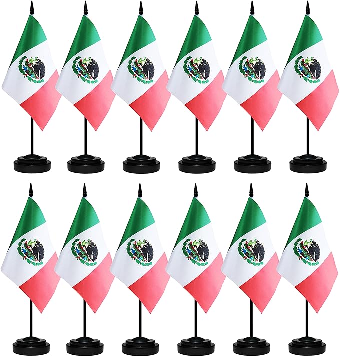 12 Pack Mexico Desk Flags Set, Mexican Small Mini Table Office Flags by BCLin