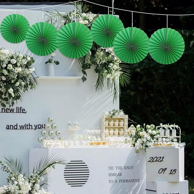 Green Party Decorations, Tennis Party Decorations Party Paper Fans Bulk 16in - Image 6