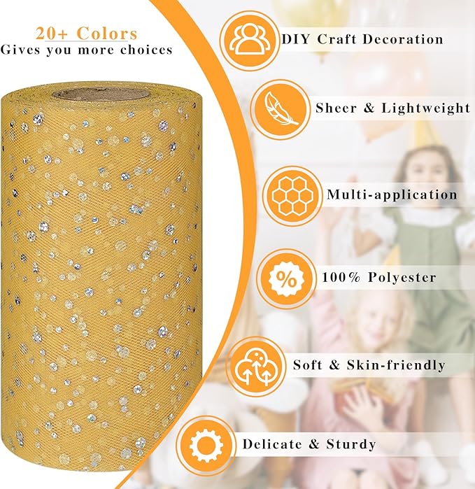 Glitter Tulle Rolls, 6” by 50 Yards Sequin Tule Netting Fabric Tulle - Image 3