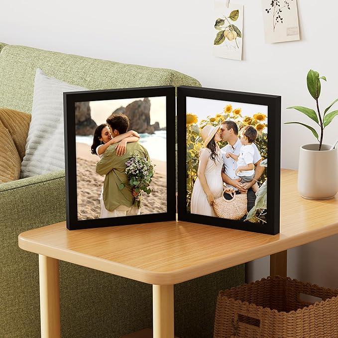 decorUhome Double 8x10 Picture Frame Vertical, Engineered Wood Bifold Photo - Image 7