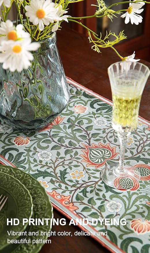 ISAENNE Designer French Green Elegant Linen Table Runner 102 Inches Long - Image 4