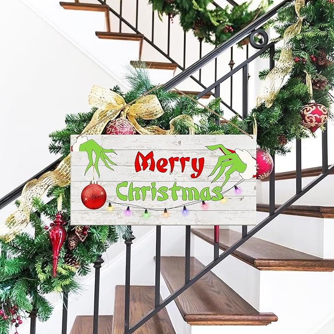 Merry Christmas Hanging Door Sign, Crazy Funny Green Festive Wooden Wall - Image 6