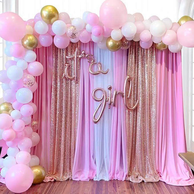 Backdrop Curtain Drapes 2 Panels Rose Gold Party Sequin Background 2FT x 8FT - Image 2