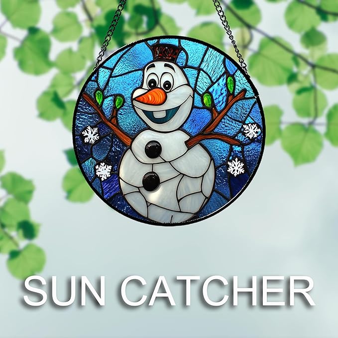 Stained Glass Window Hanging Christmas Funny Snowman 7.8" - Image 3