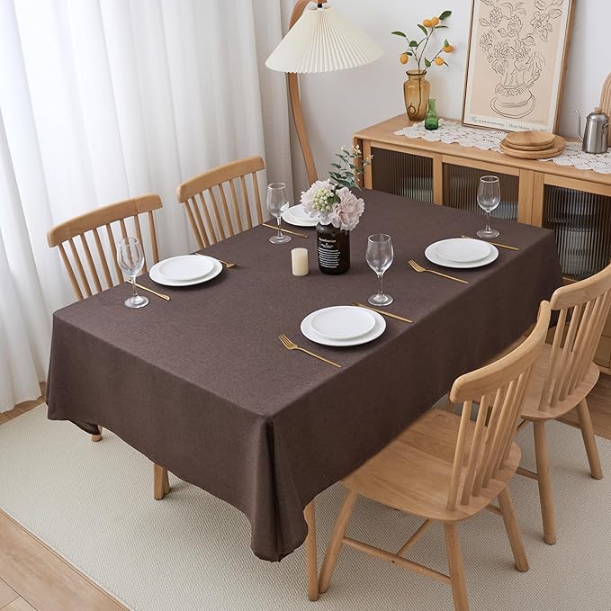 NLMUVW Brown Linen Tablecloth Square, Chocolate Table Cloth Farmhouse Water - Image 5