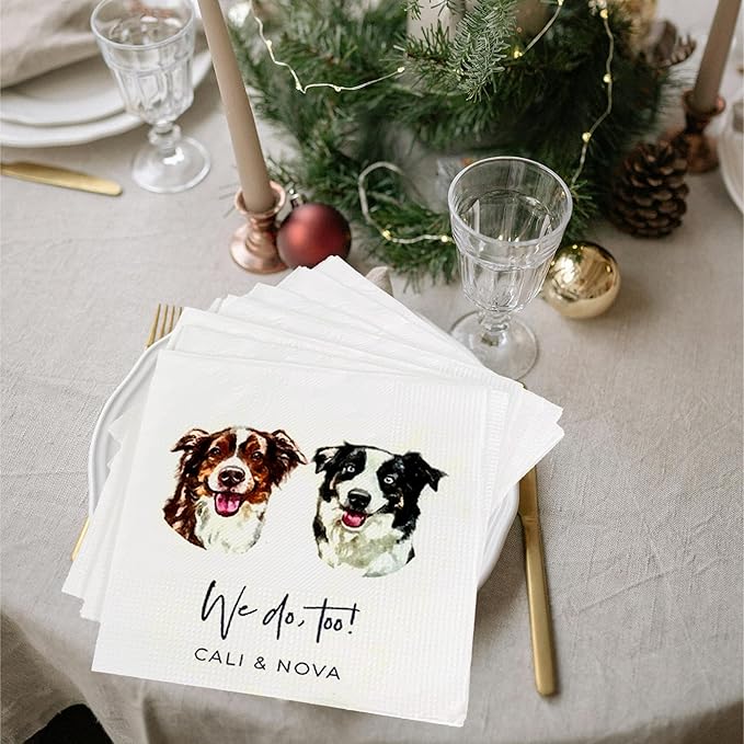 Luxury Personalized Dog Wedding Napkins, Personalized Photo Napkins by Evamall