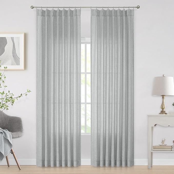Vision Home Gray Pinch Pleated Semi Sheer Curtains Textured Light Filtering - Image 7