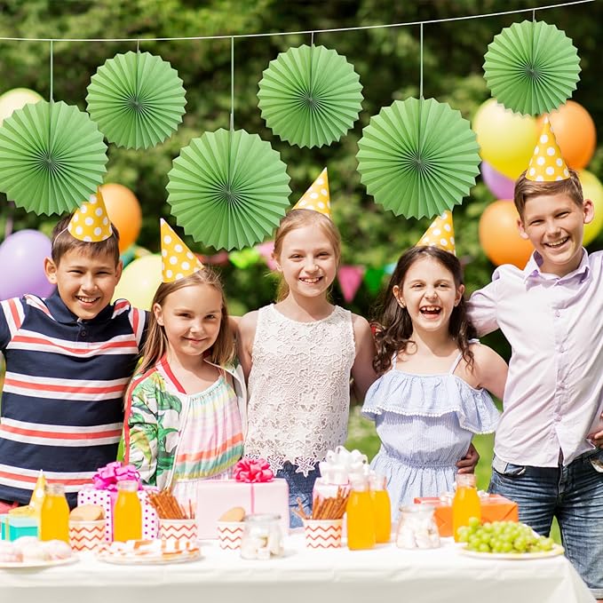 Green Hanging Paper Fans, Army Birthday Party Decorations, Lime Green Decor - Image 5