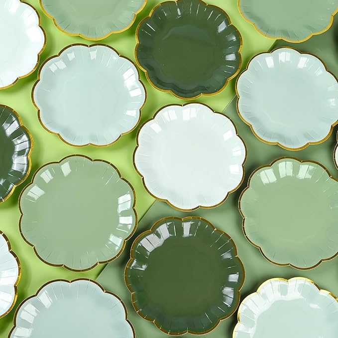 Sage Green Party Plates Gradient Green Dessert Paper Plates 7inch Gold Foil - Image 4
