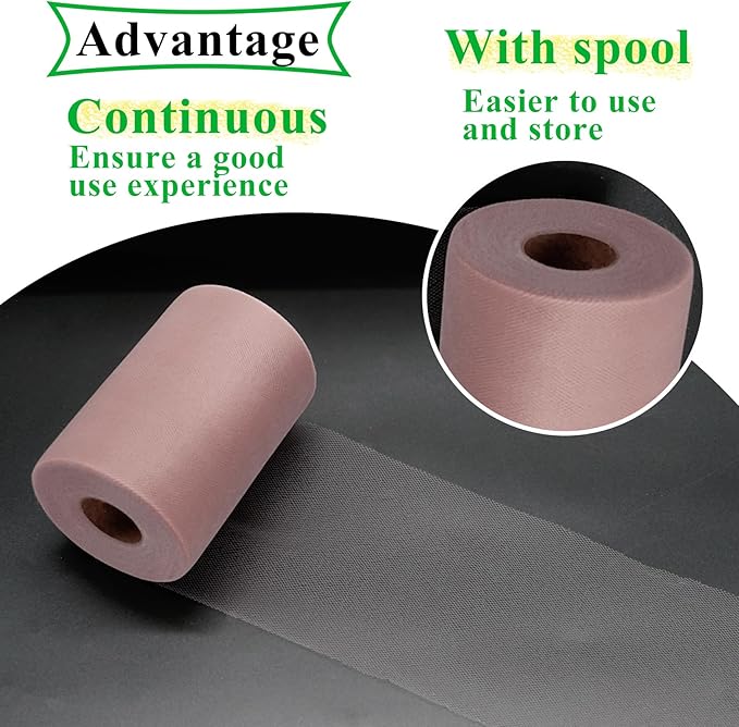 Dusty Rose Tulle Fabric Rolls 6 Inch by 100 Yards Fabric Spool Tulle Ribbon - Image 4
