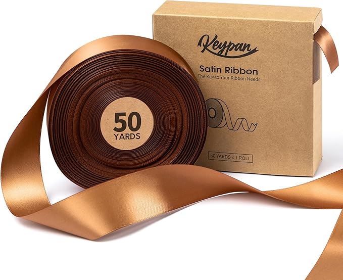 Brown Satin Ribbon 1-1/2 Inch 50 Yards Double-Faced Polyester Ribbons by Keypan