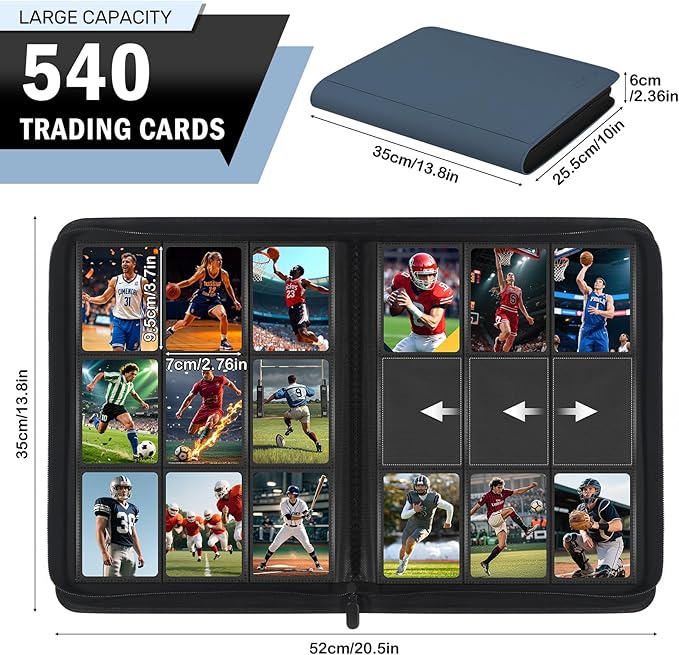 Card Binder 9 Pocket, Premium Zip Trading Card Binder, 540 Double Sided Pocket - Image 2