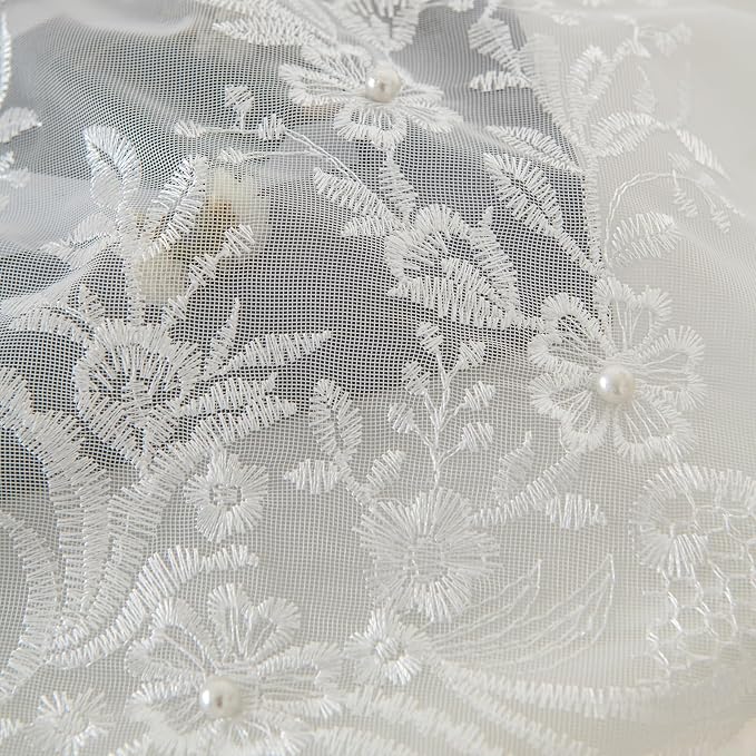 VISIONTEX White Voile Curtains, Decorative White Embossed Butterflies Rod - Image 4