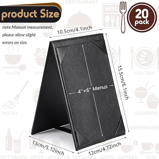 Gerrii Leatherette Table Tents Black PU Leather Menu Covers Bulk Double Sided - Image 2