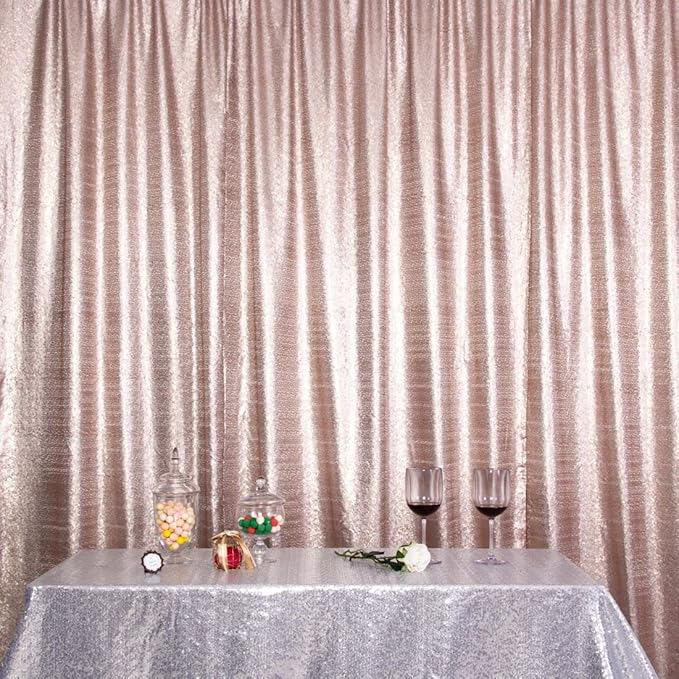 Poise3EHome 8Ft x 8Ft Champagne Sequin Backdrop, Glitter Thick Satin Sequin - Image 2