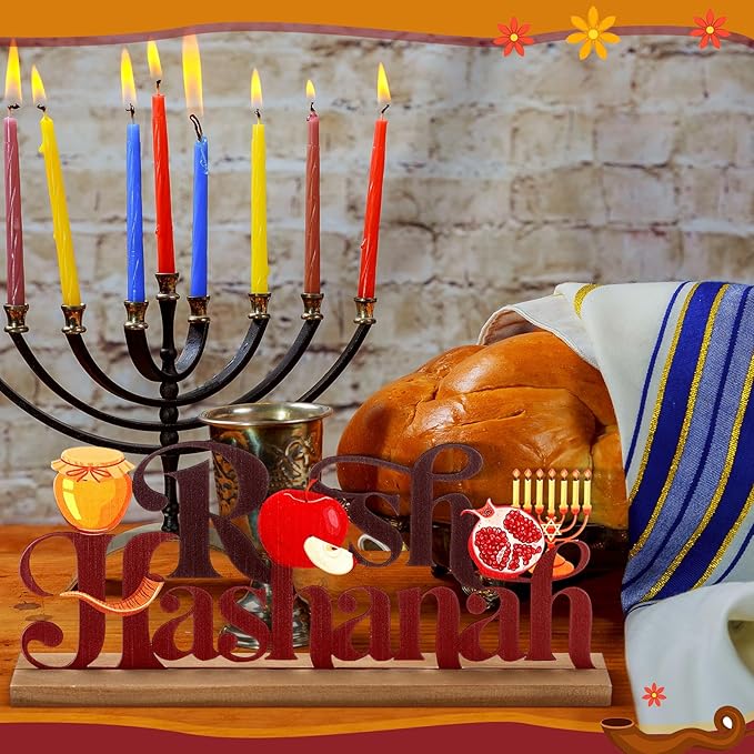 Rosh Hashanah Metal Sign Jewish New Year Table Centerpiece Tiered Tray Decor - Image 4