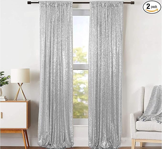 JYFLZQ Silver Sequin Backdrop Curtains 2ft x 8ft 2 Panel Glitter Photo Booth by JYFLZQ