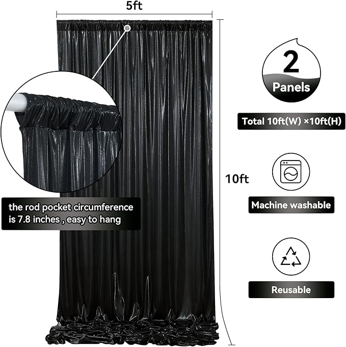 10x10 ft Black Sequin Backdrop Curtain Panels - Image 5